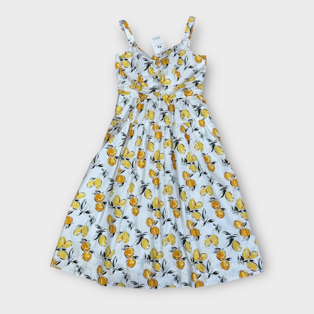 Free Assembly Lemon Print Midi Dress M Sleeveless Peek a Boo Front Smocked Back - Picture 2 of 11